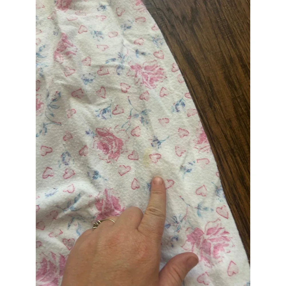 Vtg Cassie Girls Pink Floral Heart Fleece Nightgown Sz 8 Long Sleeve Ruffle Hem